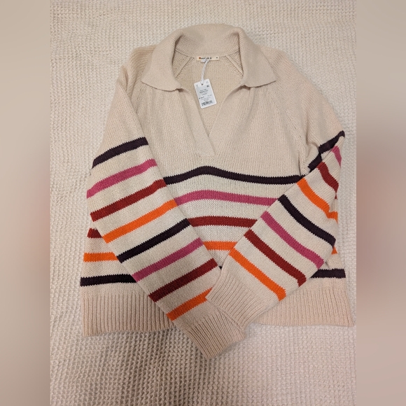 🌟40% OFF NWT Marine Layer Claire Relaxed V-Neck Sweater with Colorful Stripes - Picture 2 of 6